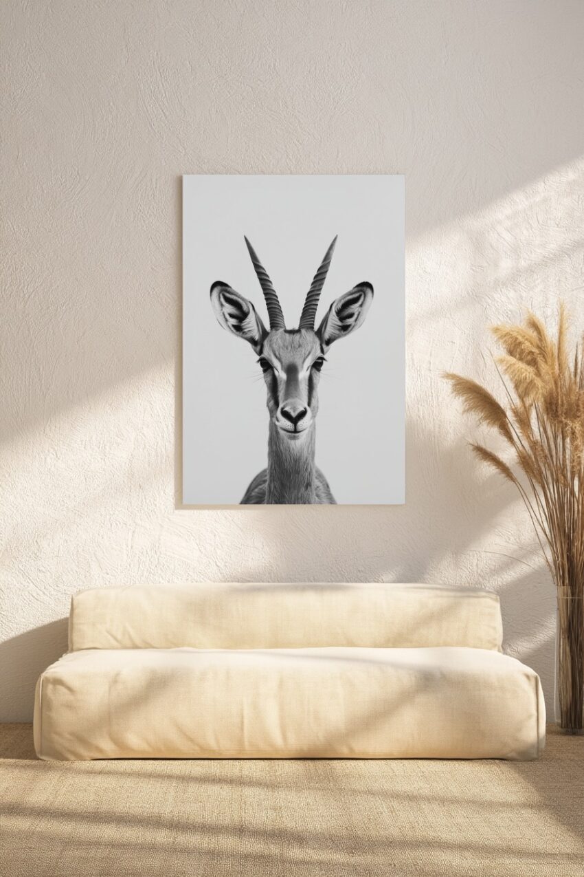 Fotografie Poster Antilope Kopf Hörner schwarz-weiß