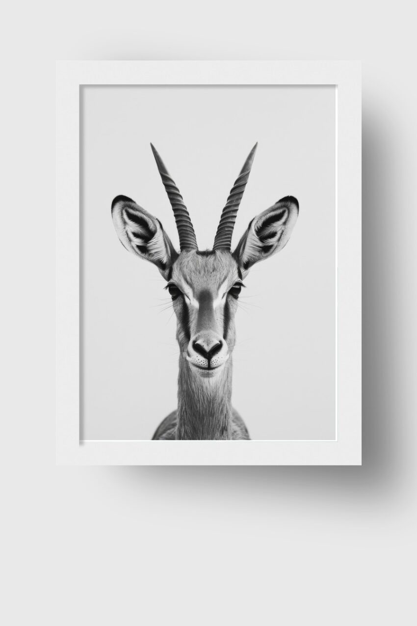 Fotografie Poster Antilope Kopf Hörner schwarz-weiß
