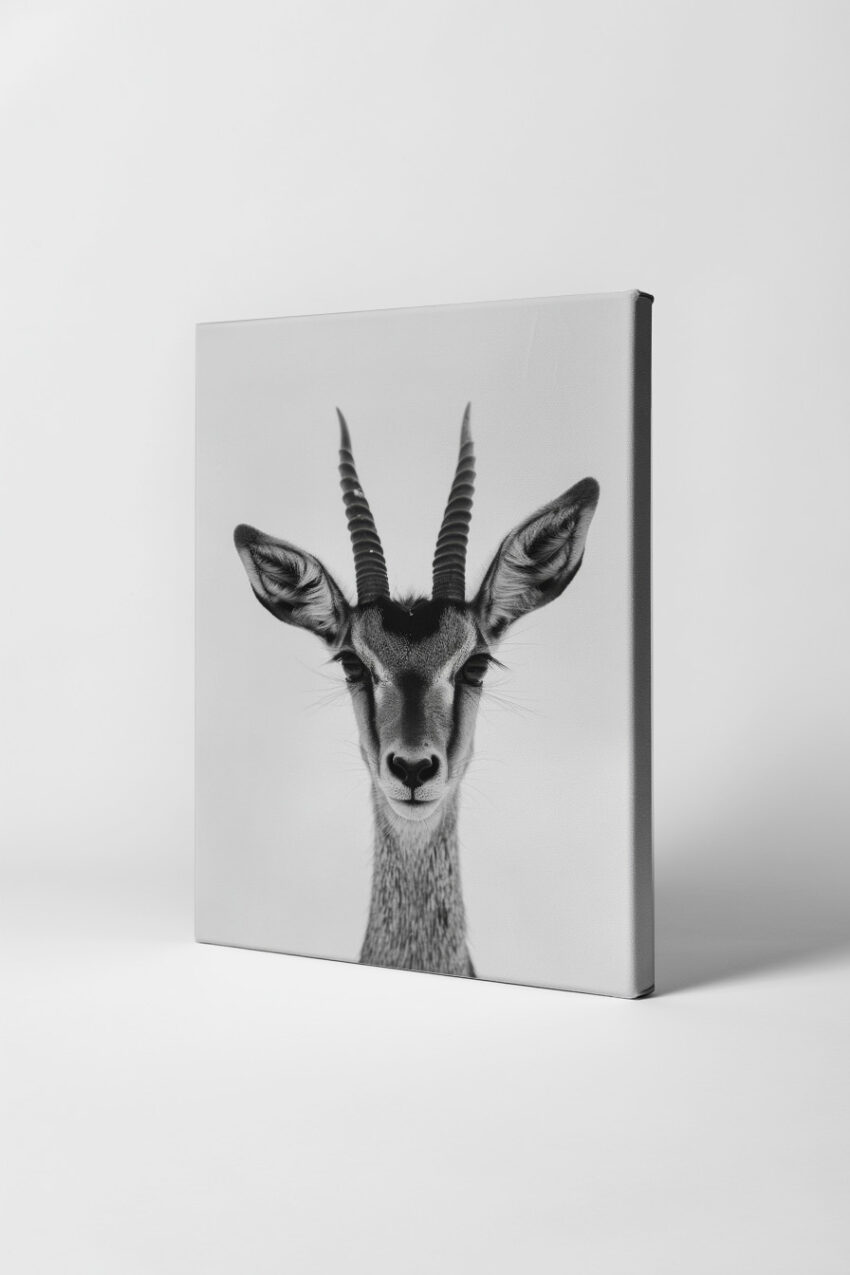 Fotografie Poster Gemsbock Kopf schwarz-weiß frontal