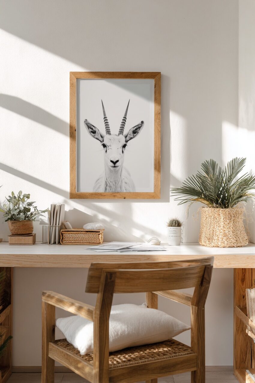 Fotografie Poster Antilope schwarz-weiß klar frontal