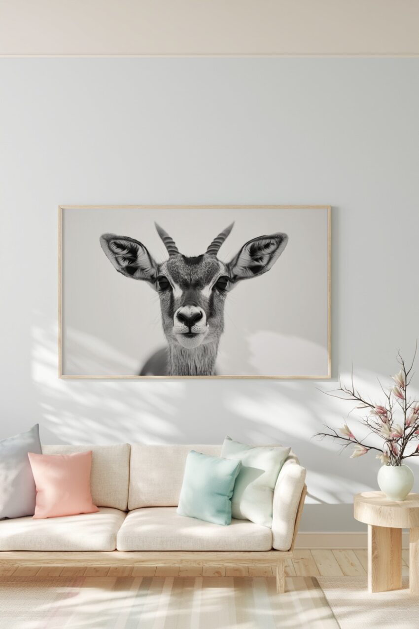 Fotografie Poster Antilope Porträt schwarz-weiß frontal