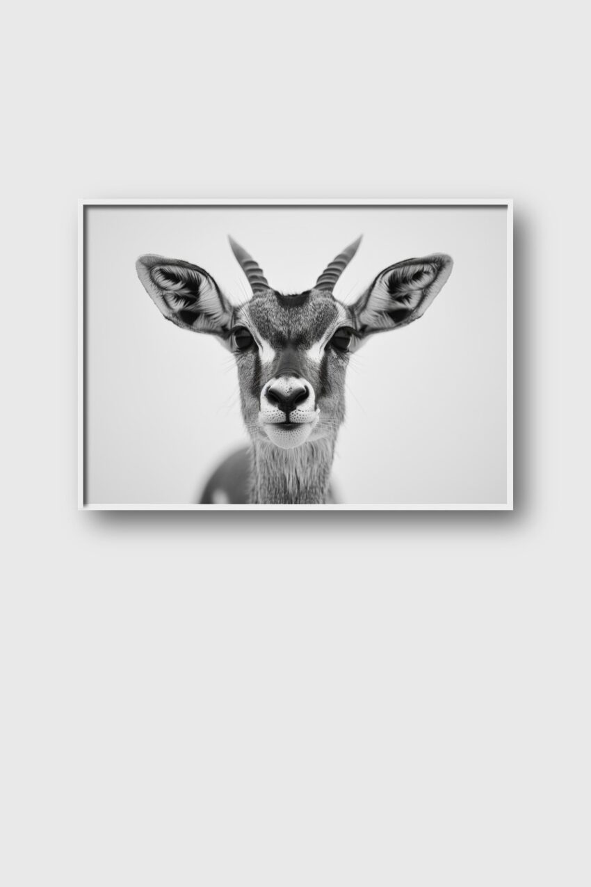 Fotografie Poster Antilope Porträt schwarz-weiß frontal