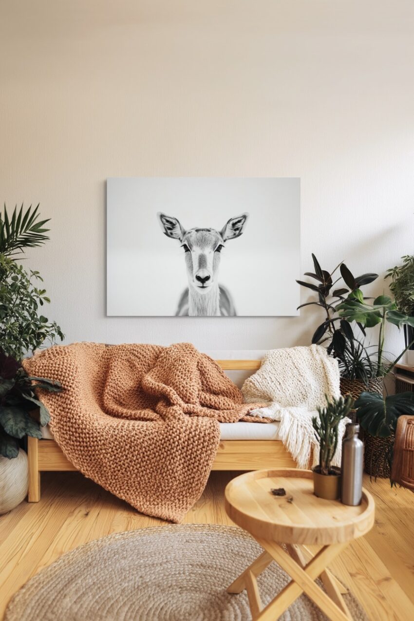 Fotografie Poster Antilope Kopf schwarz-weiß minimalistisch