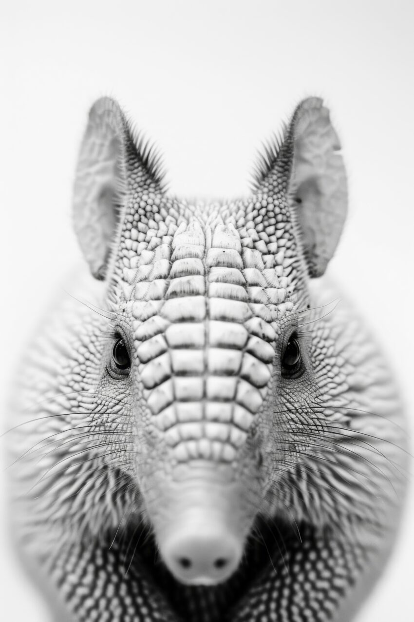 Fotografie Poster Gürteltier Nahaufnahme schwarz-weiß detailreich