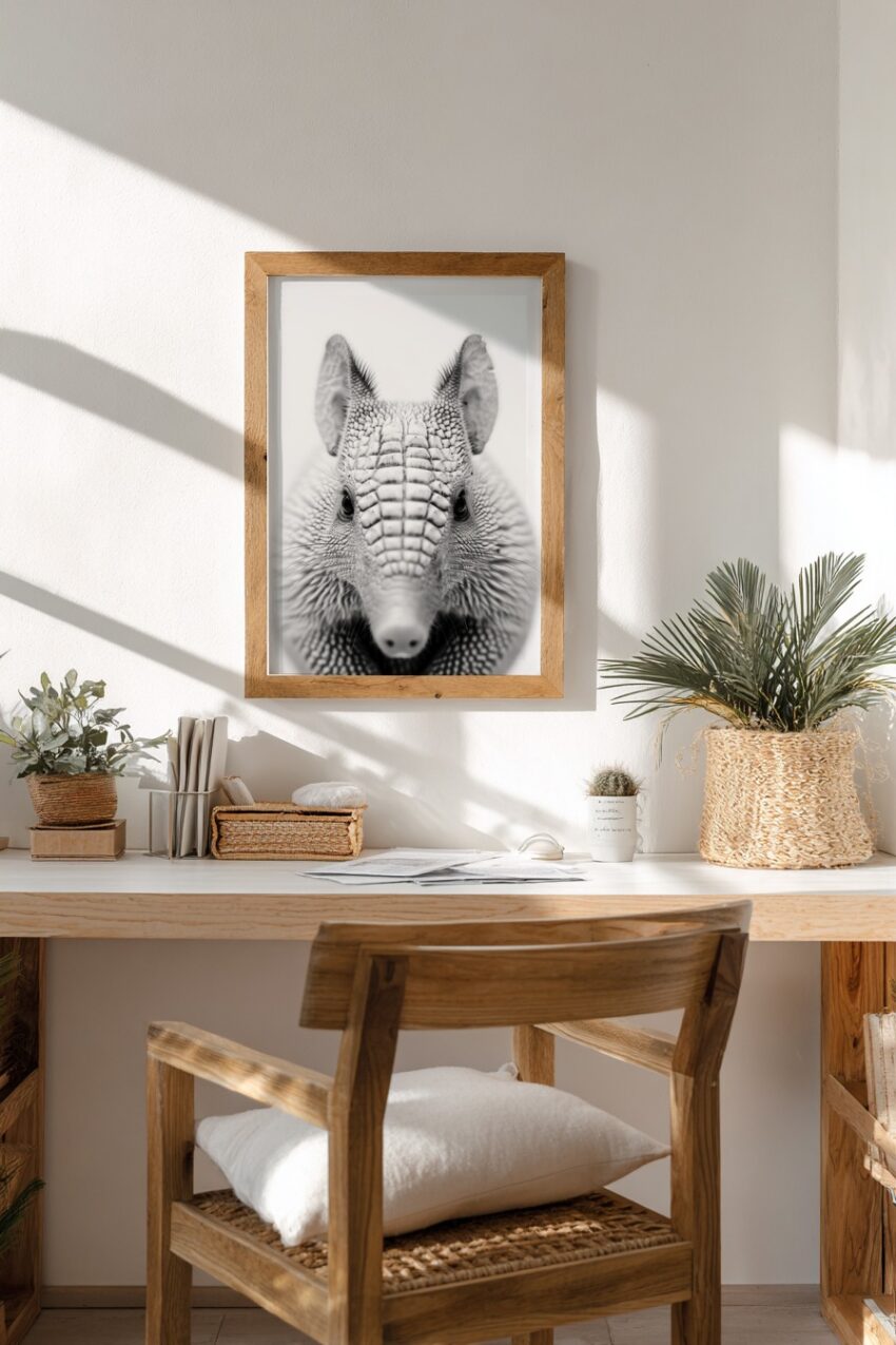 Fotografie Poster Gürteltier Nahaufnahme schwarz-weiß detailreich