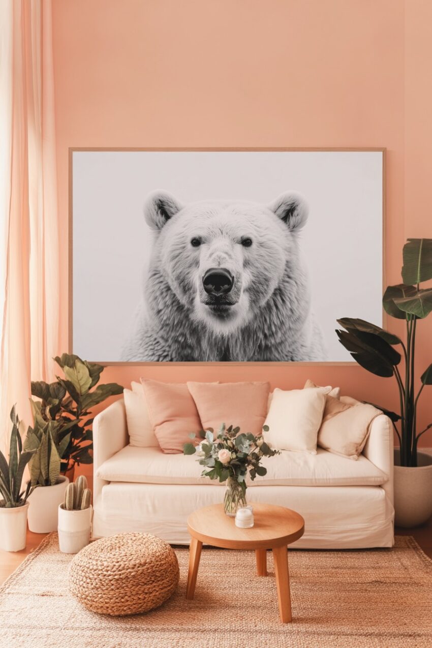 Fotografie Poster Eisbär Porträt schwarz-weiß minimalistisch