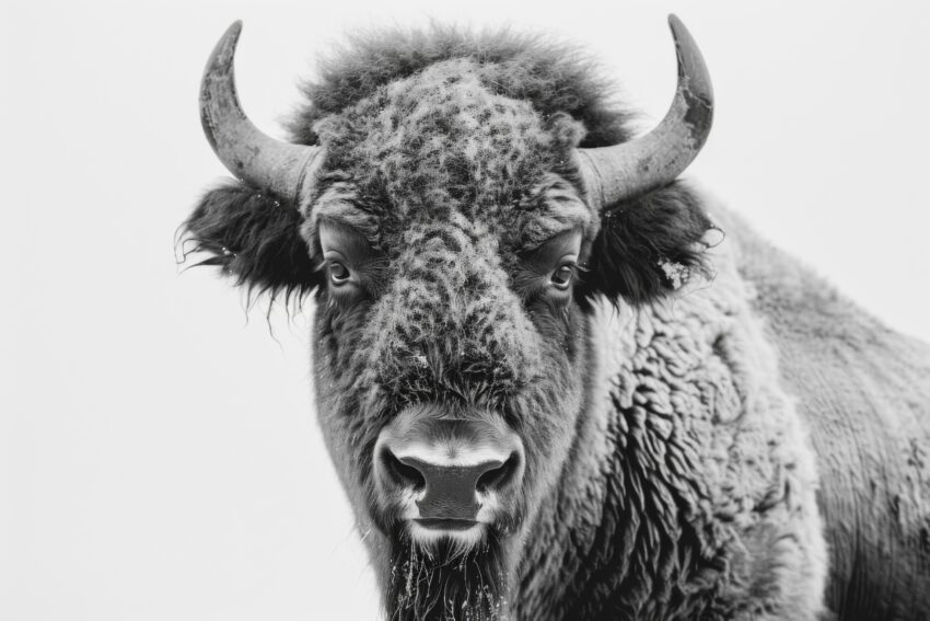 Fotografie Poster Bison Horn Detail schwarz-weiß