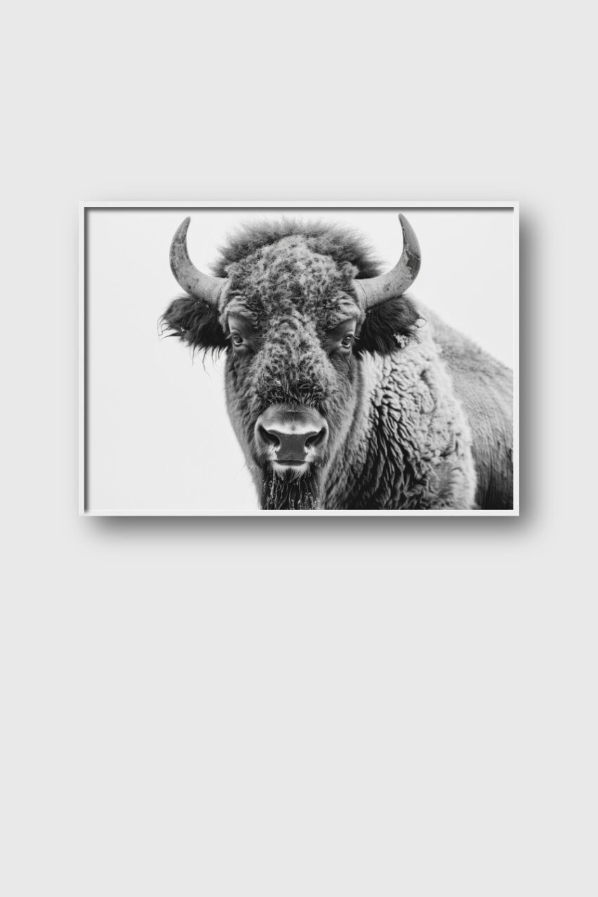 Fotografie Poster Bison Horn Detail schwarz-weiß