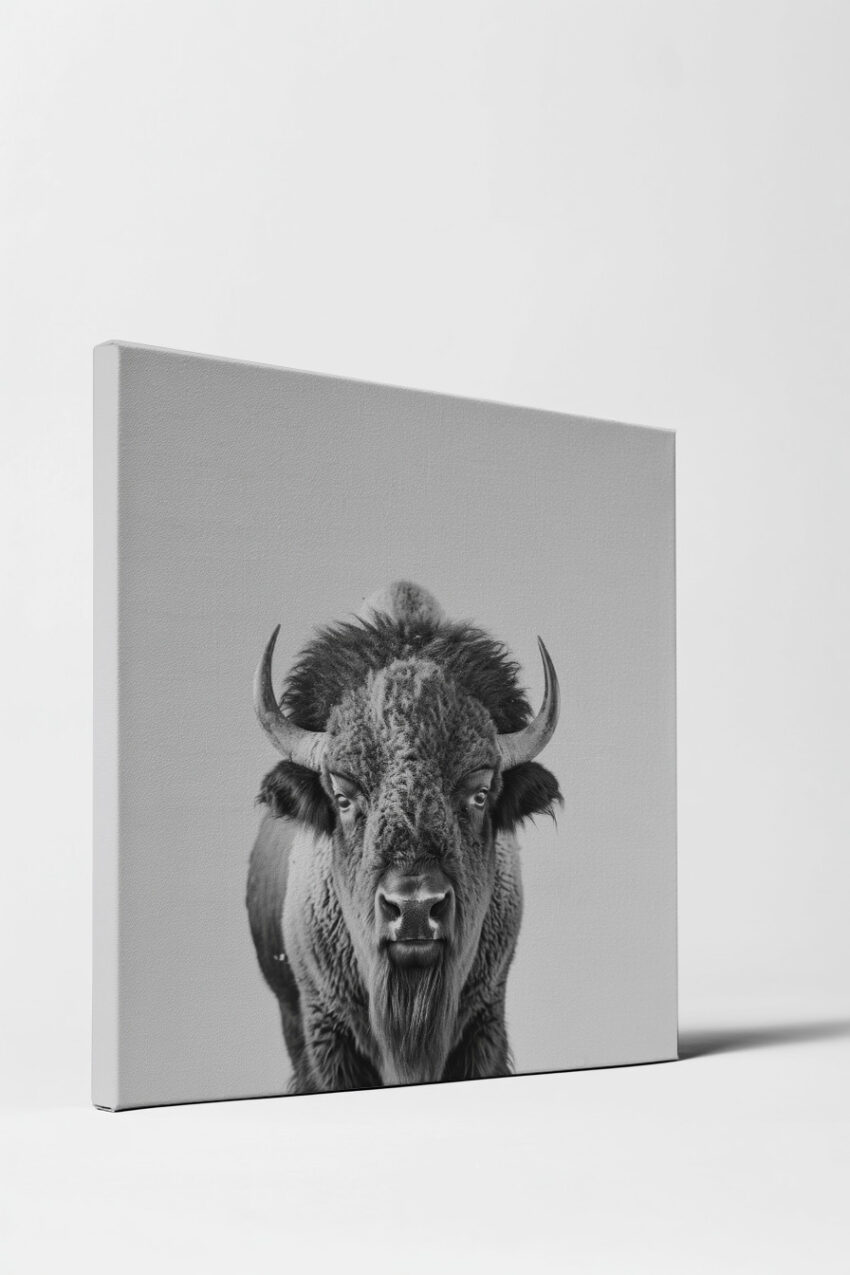 Fotografie Poster Bison Kopf frontal schwarz-weiß