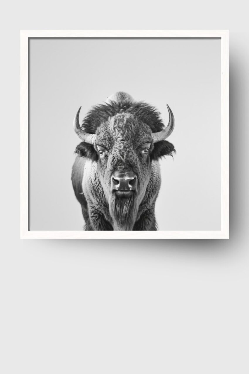 Fotografie Poster Bison Kopf frontal schwarz-weiß