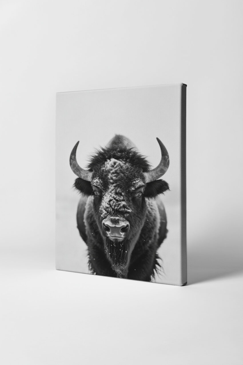 Fotografie Poster Bison schwarz-weiß Kaltes Fell