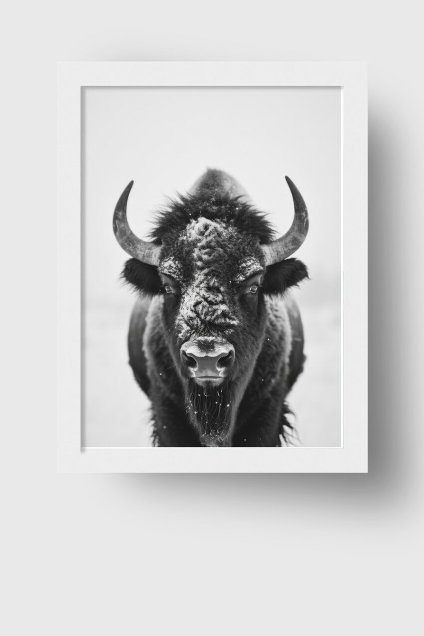 Fotografie Poster Bison schwarz-weiß Kaltes Fell