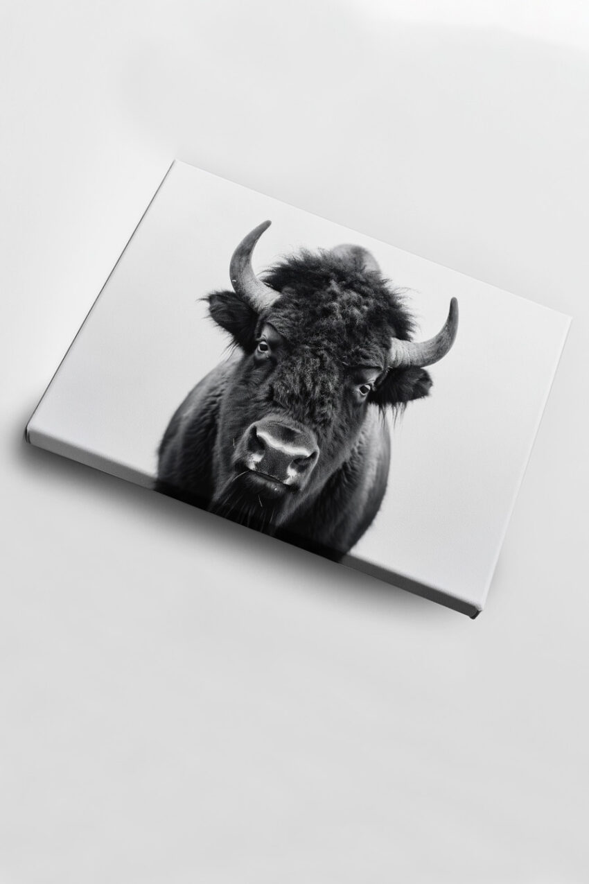 Fotografie Poster Bison frontal schwarz-weiß