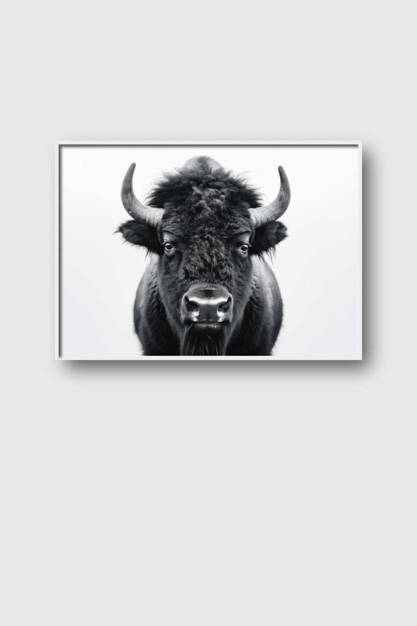 Fotografie Poster Bison frontal schwarz-weiß