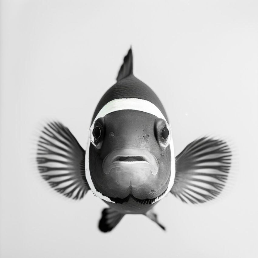 Fotografie Poster Clownfisch frontal schwarz-weiß
