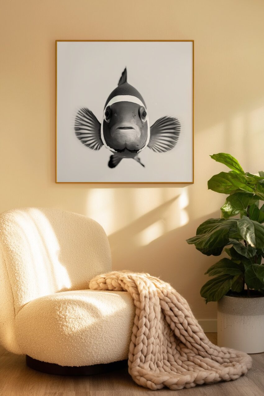 Fotografie Poster Clownfisch frontal schwarz-weiß