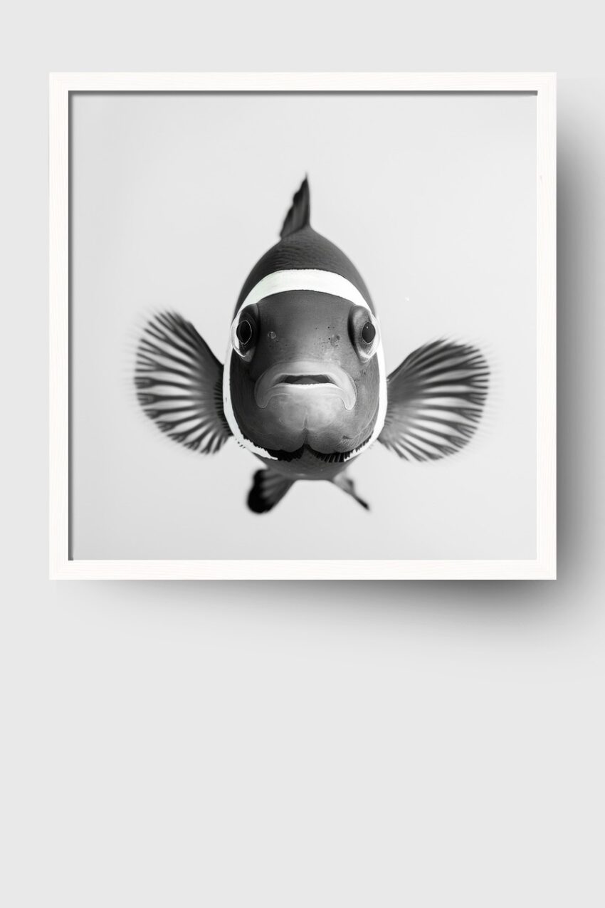 Fotografie Poster Clownfisch frontal schwarz-weiß