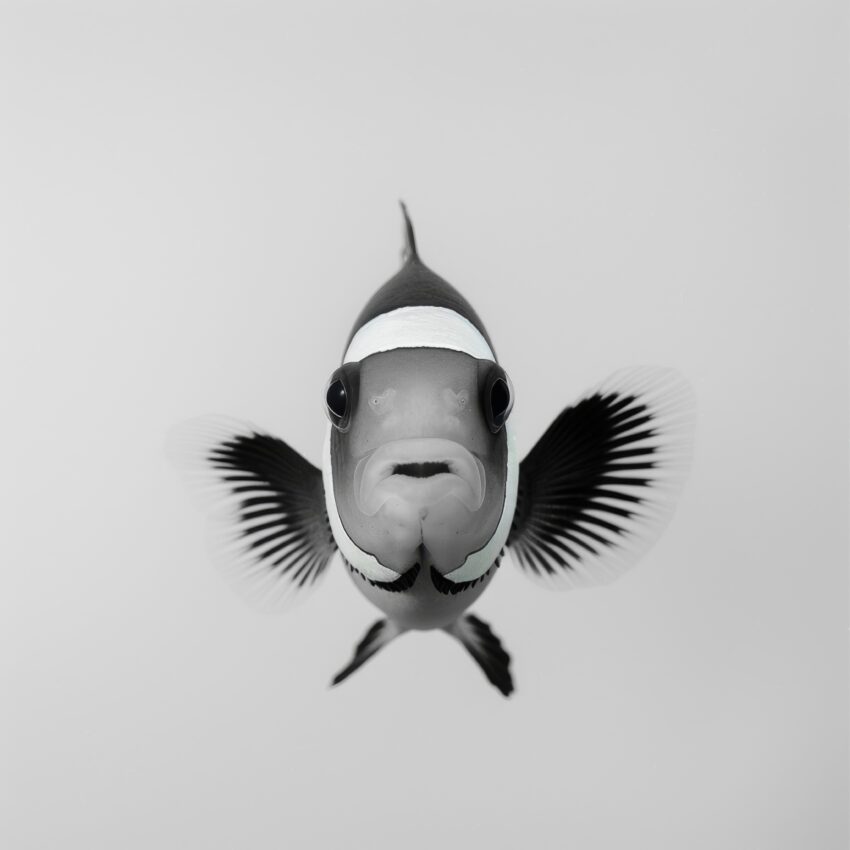 Fotografie Poster Clownfisch frontal schwarz-weiß
