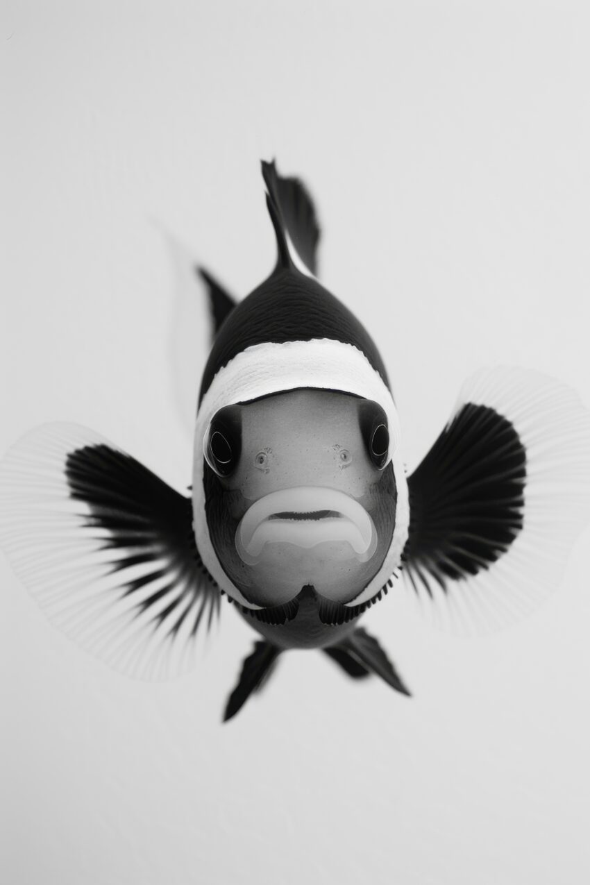 Fotografie Poster Clownfisch frontal schwarz-weiß