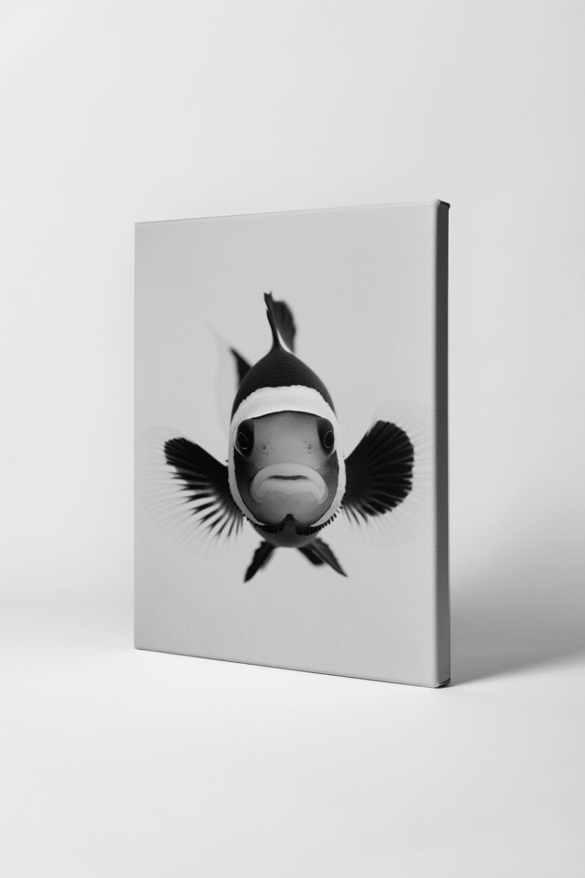 Fotografie Poster Clownfisch frontal schwarz-weiß