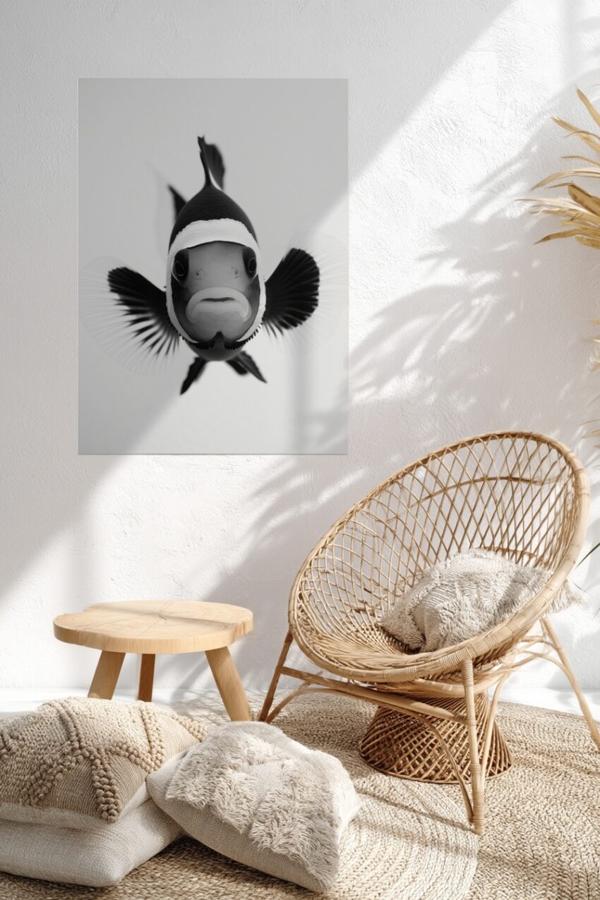 Fotografie Poster Clownfisch frontal schwarz-weiß