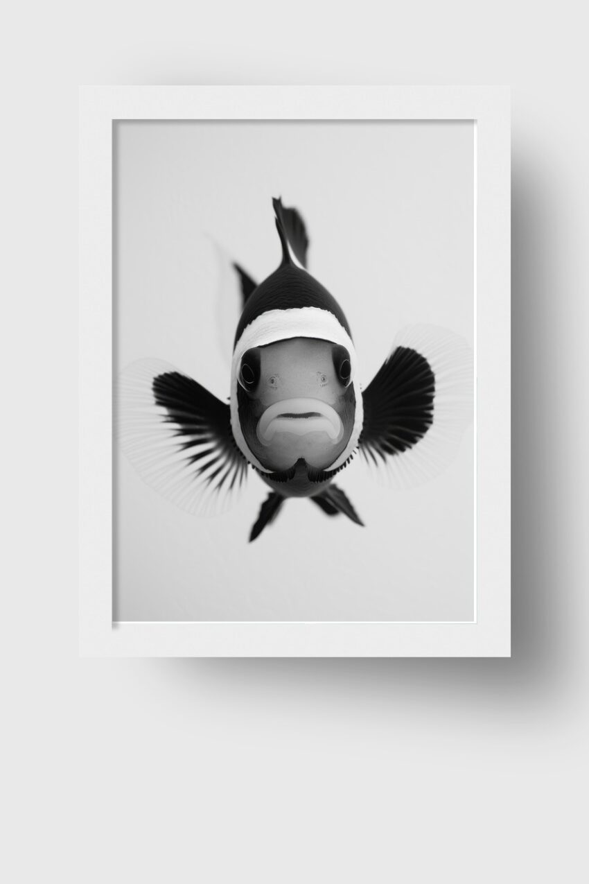Fotografie Poster Clownfisch frontal schwarz-weiß