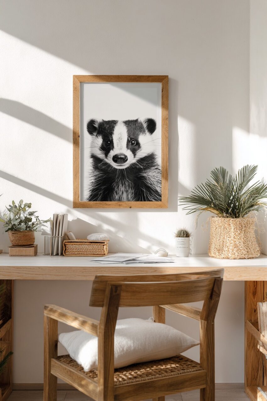 Fotografie Poster Dachs Kopf schwarz-weiß frontal