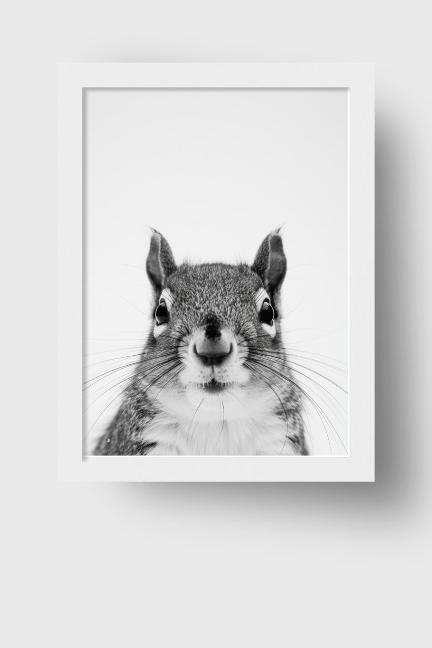 Fotografie Poster Eichhörnchen Nahaufnahme schwarz-weiß