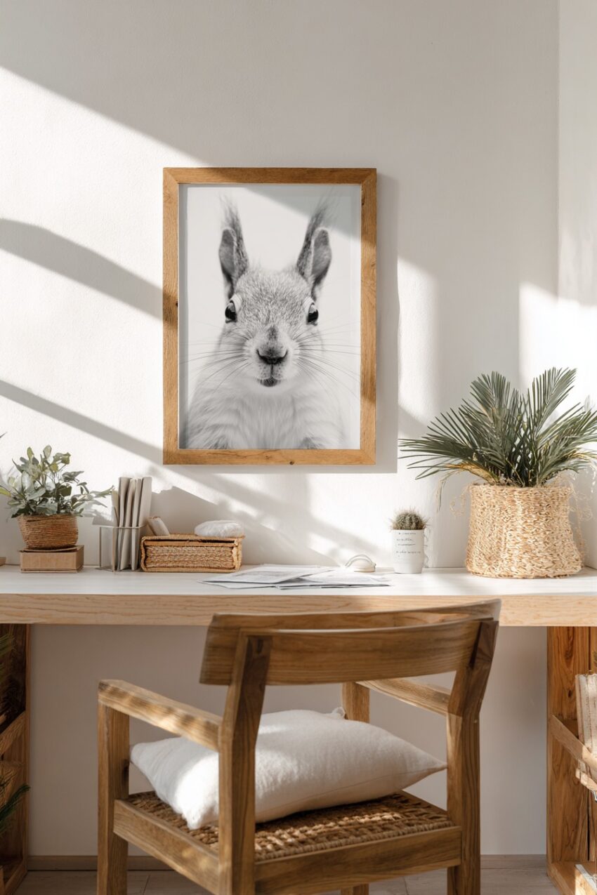 Fotografie Poster Eichhörnchen Nahaufnahme Schwarz-Weiß