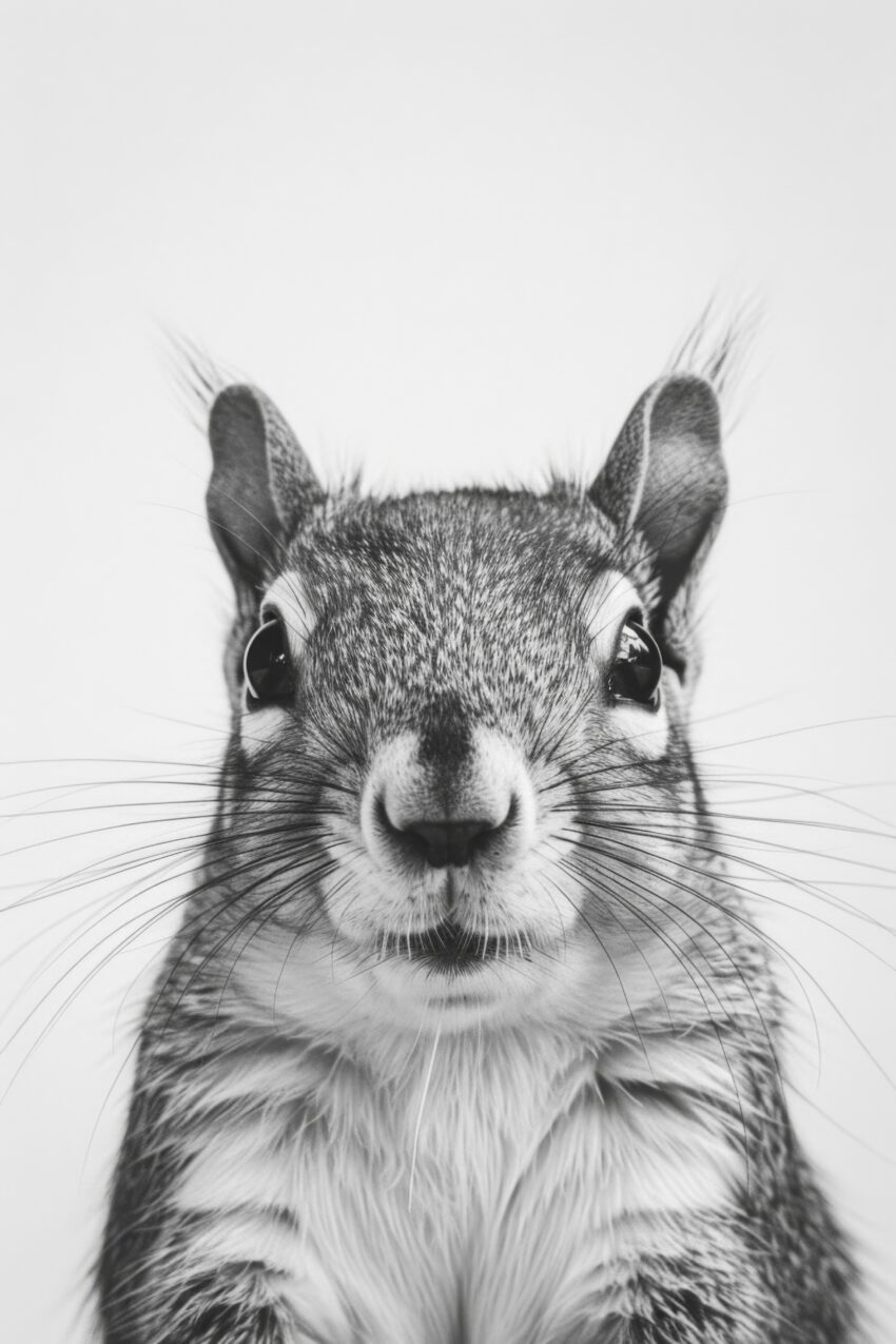 Fotografie Poster Eichhörnchen frontal Schwarz-Weiß
