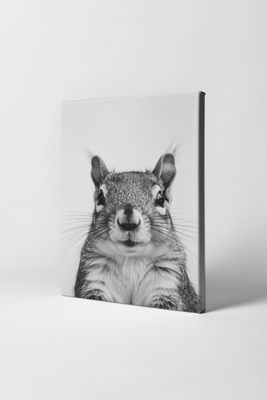 Fotografie Poster Eichhörnchen frontal Schwarz-Weiß