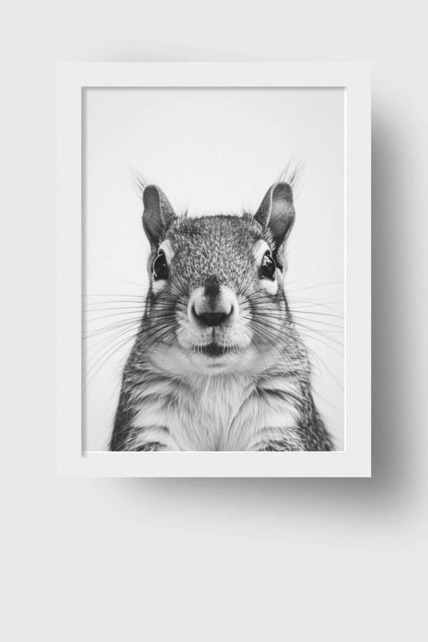 Fotografie Poster Eichhörnchen frontal Schwarz-Weiß