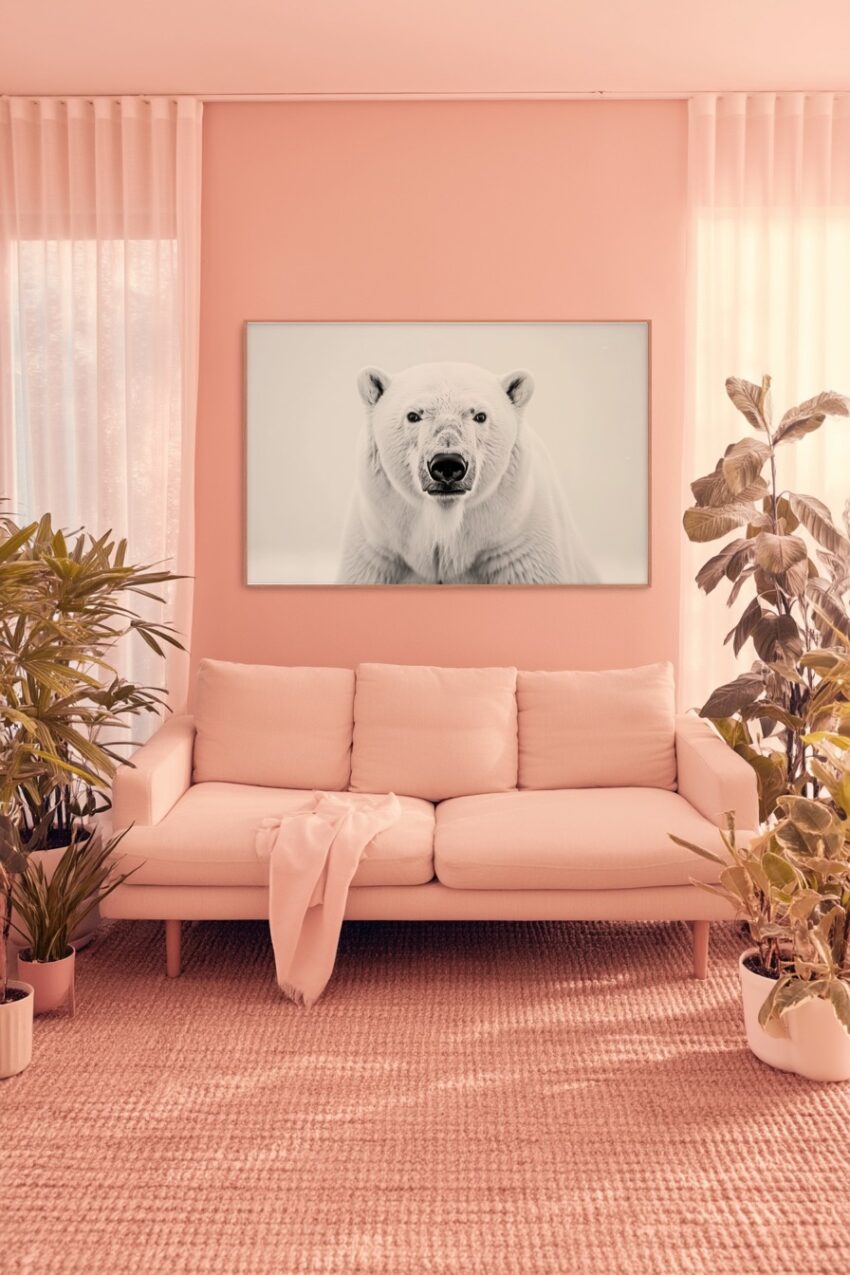 Fotografie Poster Eisbär Blick schwarz-weiß weiß