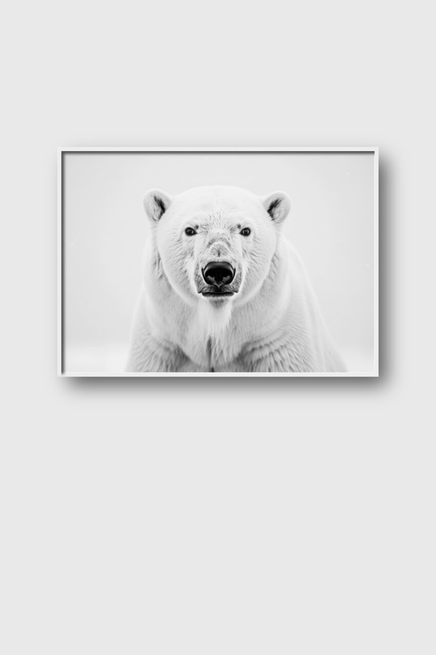 Fotografie Poster Eisbär Blick schwarz-weiß weiß