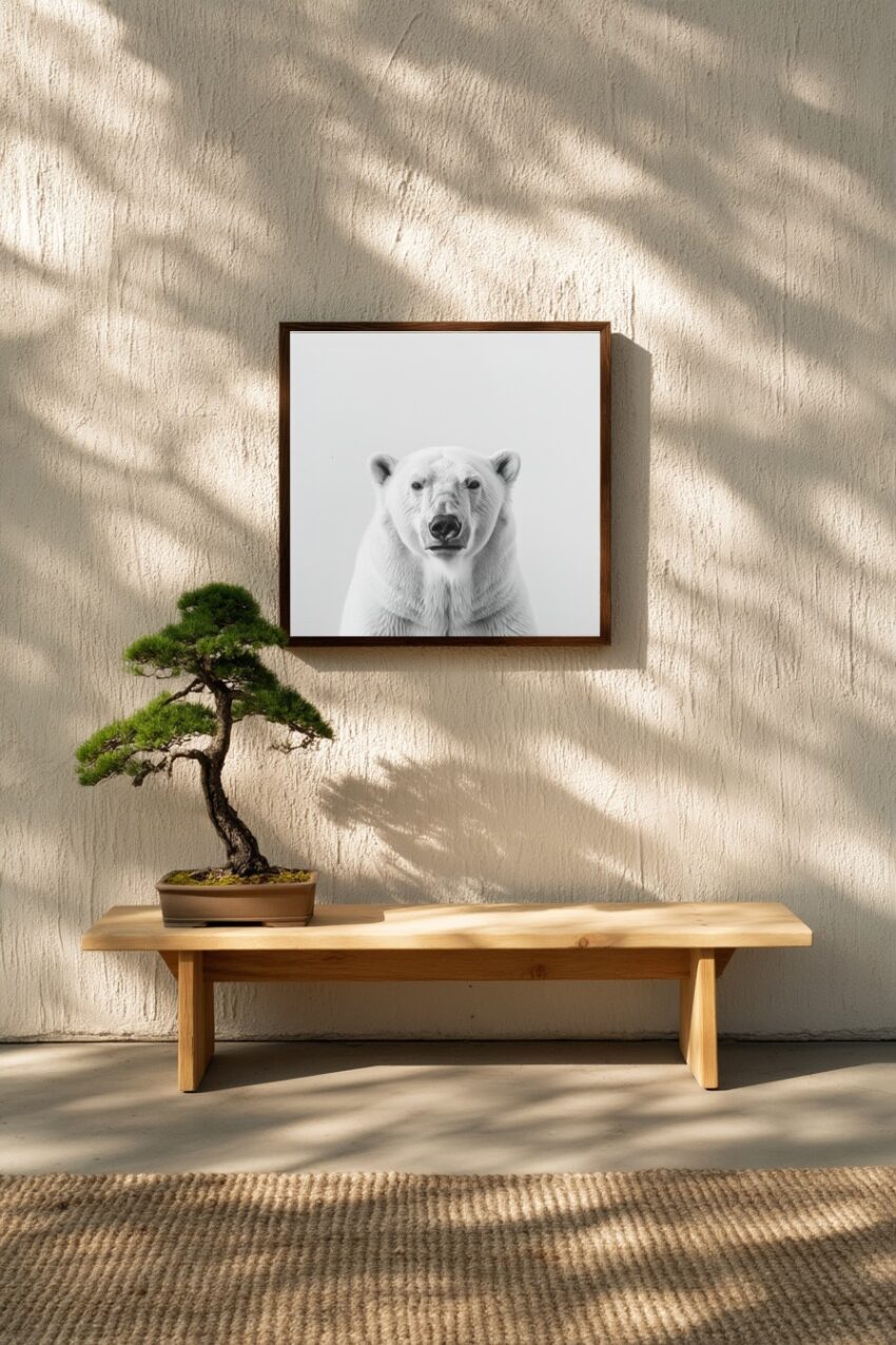 Fotografie Poster Eisbär Porträt schwarz-weiß