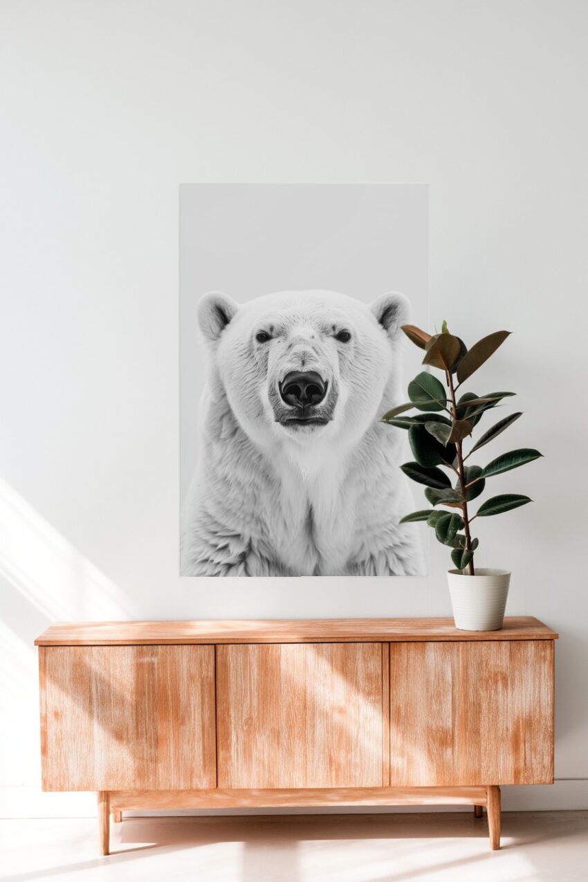 Fotografie Poster Eisbär Porträt schwarz-weiß minimalistisch