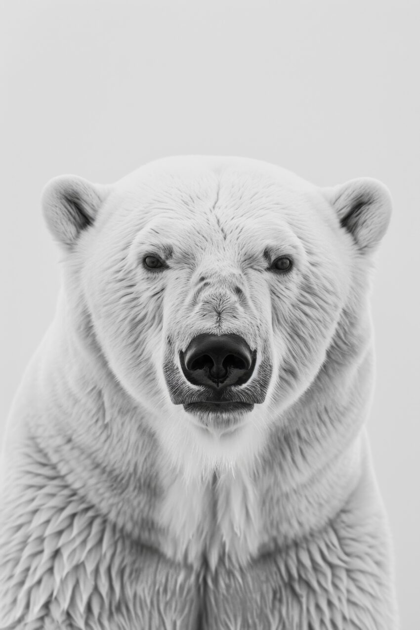 Fotografie Poster Eisbär Porträt schwarz-weiß frontal