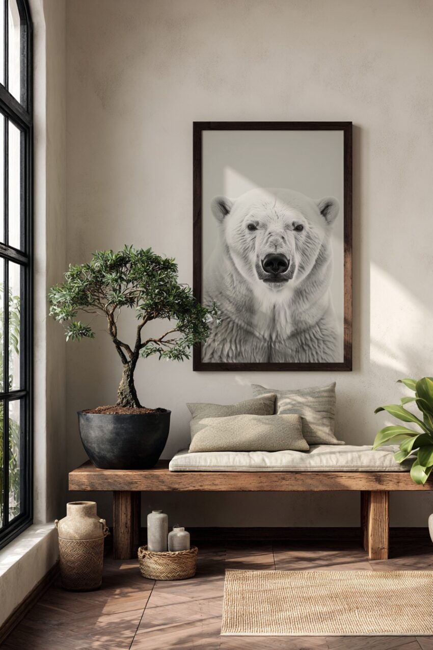 Fotografie Poster Eisbär Porträt schwarz-weiß frontal