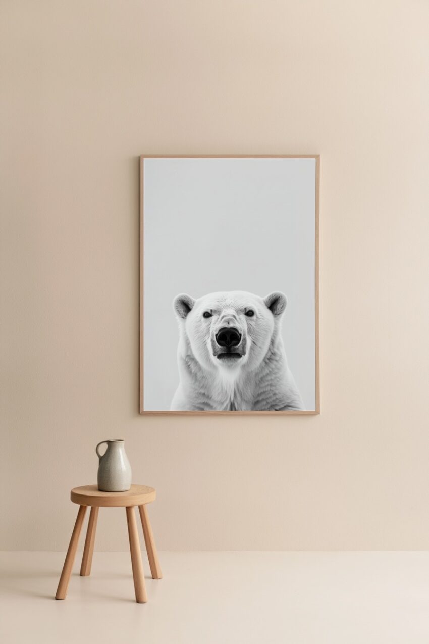 Fotografie Poster Eisbär frontal schwarz-weiß