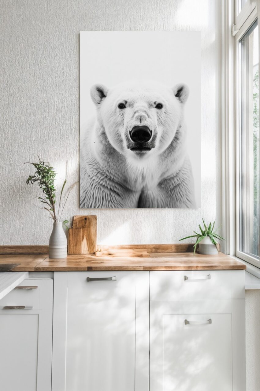 Fotografie Poster Eisbär frontal schwarz weiß