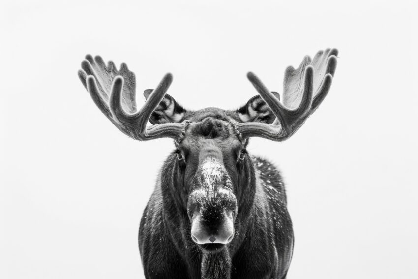 Fotografie Poster Elch Kopf schwarz-weiß frontal