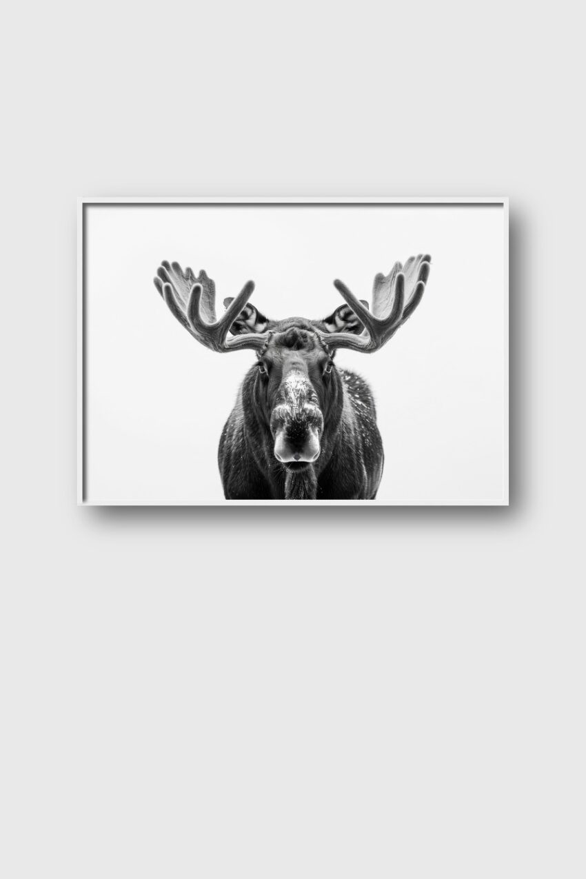 Fotografie Poster Elch Kopf schwarz-weiß frontal