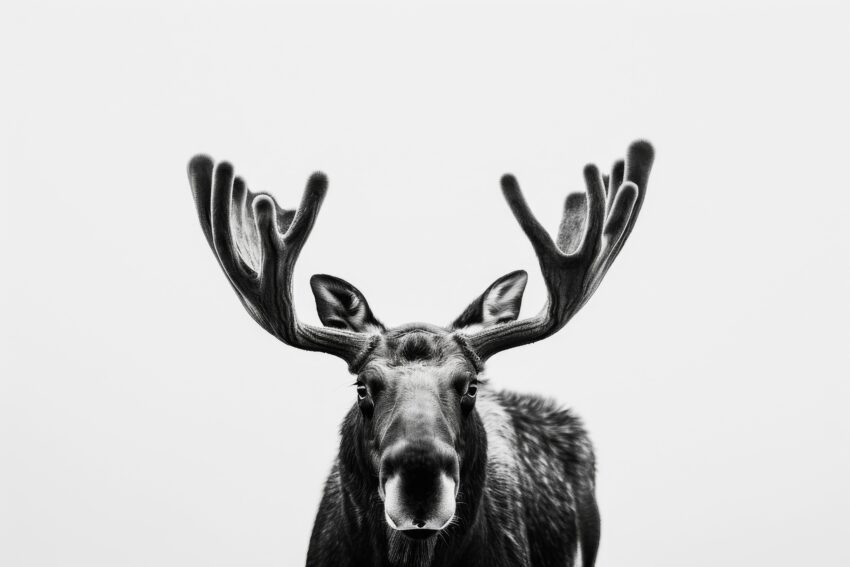 Fotografie Poster Elch frontal schwarz-weiß Details