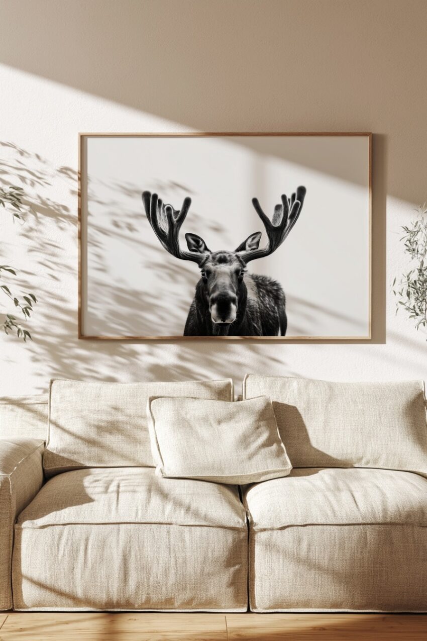 Fotografie Poster Elch frontal schwarz-weiß Details