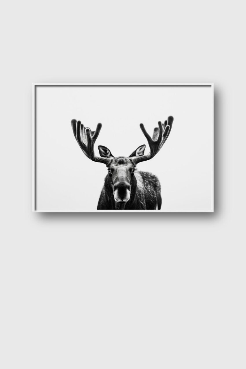 Fotografie Poster Elch frontal schwarz-weiß Details