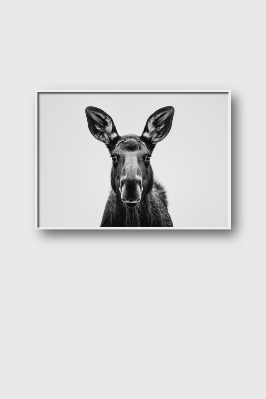 Fotografie Poster Elch Nahaufnahme Schwarz-Weiß