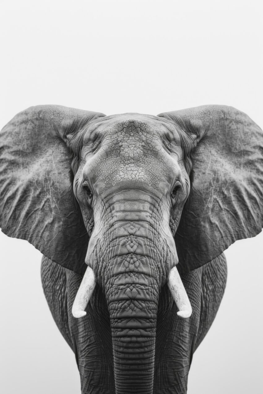 Fotografie Poster Elefant frontal schwarz-weiß detailliert