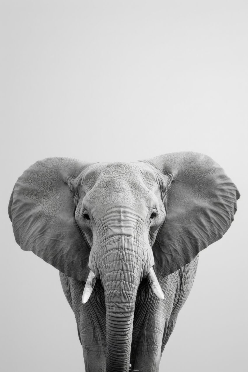 Fotografie Poster Elefant frontal schwarz-weiß