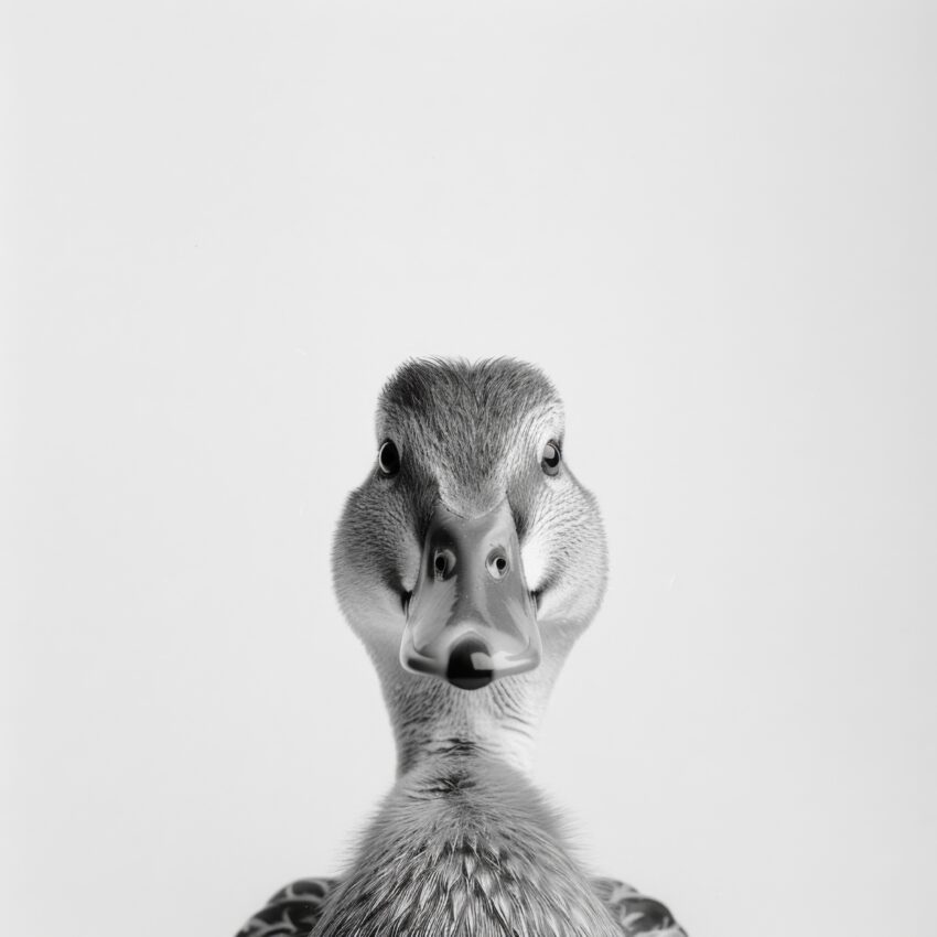 Fotografie Poster Ente frontal schwarz-weiß