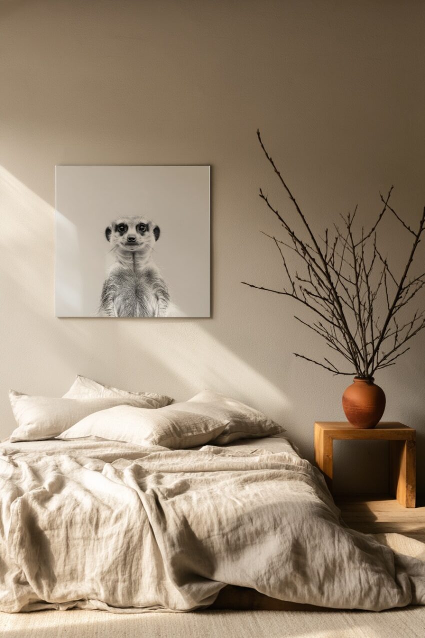 Fotografie Poster Erdmännchen Nahaufnahme schwarz-weiß